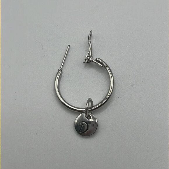 Choice of Silver-tone 1-in Hoops with Dangling Initial Charm (A-Z) - Picture 10 of 11